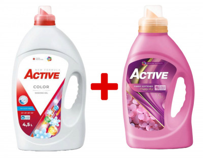 Detergent lichid pentru rufe colorate Active, 4.5 litri, 90 spalari + Balsam de rufe Active Happy Day, 1.5 litri, 60 spalari foto