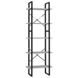 Biblioteca cu 5 rafturi gri beton, 40x30x175 cm, lemn prelucrat