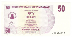 ZIMBABWE 50 DOLLAR / 2007. UNC. foto