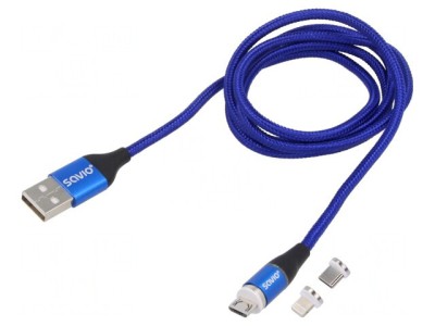 Cablu USB Magnetic 1m Albastru 3A Textilă foto