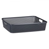 Coș Depozitare Plastic Ratan, 4.8L, Antracit, Cu M&acirc;nere, Oem