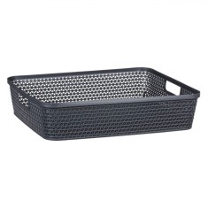 Coș Depozitare Plastic Ratan, 4.8L, Antracit, Cu M&acirc;nere