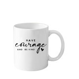 Cana din ceramica haioasa, cu mesaj inspirational/motivational, alba, 330 ml, model Fii Curajoasa