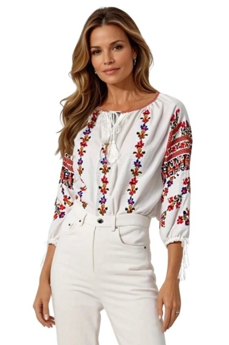 Bluza dama tip ie R25 alb/albastru , marimea 2XL