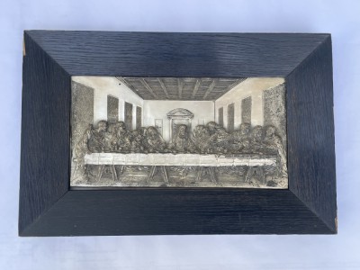 Tablou religios CINA CEA DE TAINA, basorelief metalic argintat foto