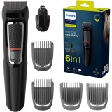 Aparat de tuns barba si parul 6 in 1 PHILIPS MG3711/15, Lame cu ascutire automata, Acumulator, Negru