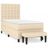 Cumpara ieftin Pat box spring cu saltea, crem, 90x200 cm, textil