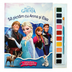 Disney. Regatul de Gheata. Sa Pictam cu Anna si Elsa. Carte de Colorat cu Pensula si Acuarele foto