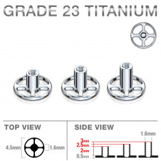 Implant microdermic subcutanat din titan, formă circulară, filet intern, patru găuri - Lungime: 2,5 mm