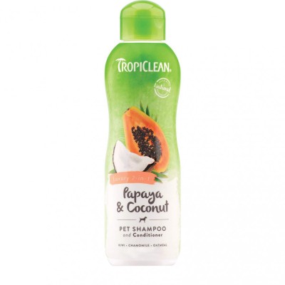 Sampon Balsam 2 in 1 pentru caini Tropiclean Papaya Coconut Shampoo, 355ml foto