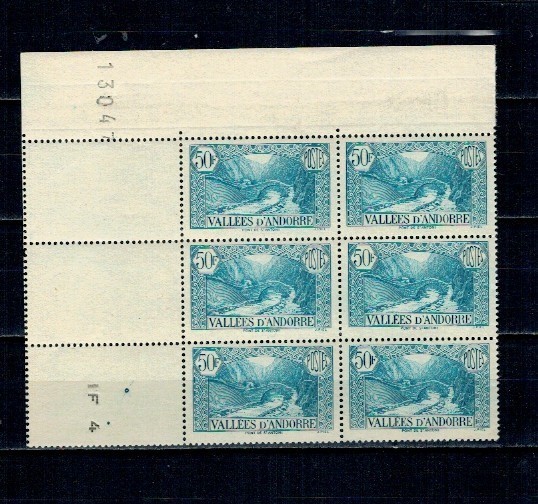 Andorra(Fr) 1943 - Mi.No.94 neuzat in bloc de 6