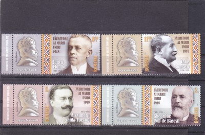 ROMANIA 2018 - FAURITORI AI MARII UNIRI - II, VINIETA 2, MNH - LP 2212 foto