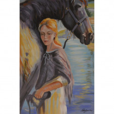 Femeie cu un cal - pictura in ulei PC-122