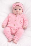 Salopeta bebe fetite bumbac rib cu volanase si bentita set roz (Marime