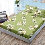 Cearsaf cu elastic Bumbac FINET 180x200cm 2 fete de perne 50x70cm Verde flori