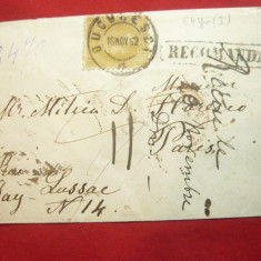 Plic cu valoare ,francat 50 Bani brun-oliv pe galben -Emisiune Bucuresti II 1882