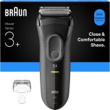 Aparat electric de ras Braun Seria 3+3000S, 3 Lame Flexibile, Microcomb pentru eficienta, Utilizare umeda/uscata, Fabricat in Germania, Gri