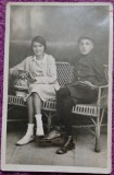 Fotografie tip Carte Postala, Doi tineri elevi, perioada interbelica