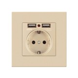 Priza Perete Techstar&reg; USB, 16A, 220V, 86x86mm, Aurie, Ignifuga, Protectie Suprasarcina, Incastrata
