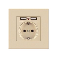 Priza de Perete cu 2 Porturi USB Techstar&reg; TS-PC, 110-250V, 16A, Ignifuga, 86x86mm, Auriu