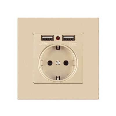 Priza de Perete cu 2 Porturi USB Techstar&amp;reg; TS-PC, 110-250V, 16A, Ignifuga, 86x86mm, Auriu foto