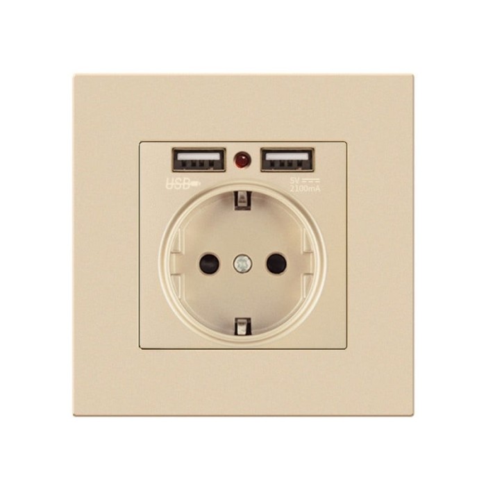 Priza de Perete cu 2 Porturi USB Techstar&reg; TS-PC, 110-250V, 16A, Ignifuga, 86x86mm, Auriu