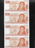 Set 4 Bancnote Argentina 1 Peso, Toate Semnăturile, AUNC/UNC, Colecție Rară