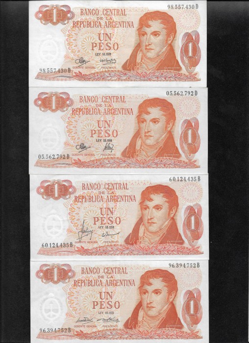 Rar! Set Argentina 4 x 1 peso toate semnaturile aunc/unc