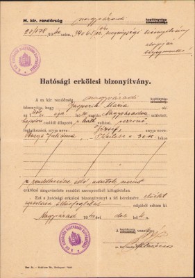 HST A1218 Certificat de moralitate 1940 Oradea foto