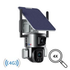 Camera Supraveghere Exterior Solara 4G 4K Ultra HD, Dual Camera 4MP+4MP, 4X Optical ZOOM, Rotire Din Aplicatie, Rezistenta La Apa IP 66