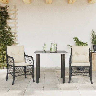 Gossi set bistro cu perne, 3 piese, negru, poliratan foto