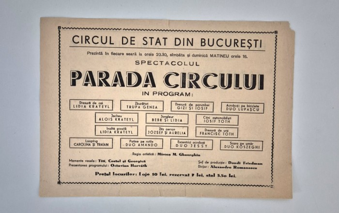 Program Circul de Stat Bucuresti Pliant anii&#039;60