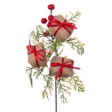 Ramură Decorativă Crăciun, 28cm, Crenguțe Scurte, Ornate cu Glitter și Berries, Cadouri, Oem