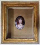 Tanara cu rochie albastra, Miniatura pe portelan, cca. 1900
