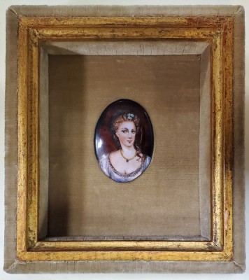 Tanara cu rochie albastra, Miniatura pe portelan, cca. 1900 foto