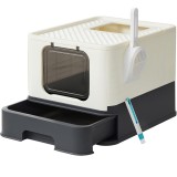 FEANDREA Litiera pentru pisici cu capac, tava extensibila, pentru pisici de pana la 15 kg, 54x43x38cm, bej negru Household NewTrend