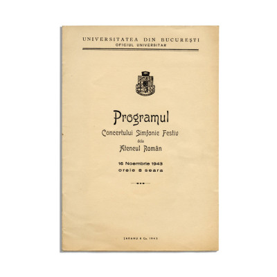 Program, Concert simfonic festiv, Ateneul Rom&amp;acirc;n, 1943 foto