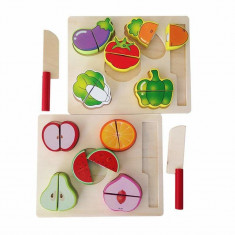 Puzzle educativ cu legume de taiat din lemn multicolor foto