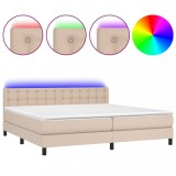 Cumpara ieftin Pat cu arcuri, cu saltea si LED cappuccino 200x200 cm piele eco