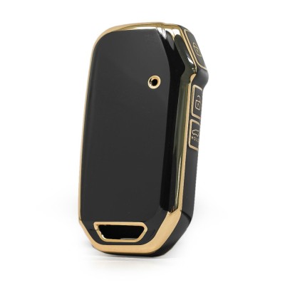 Husa Cheie Auto Kia, Smartkey, 3 butoane, Tpu, Negru cu contur auriu AutoProtect KeyCars foto