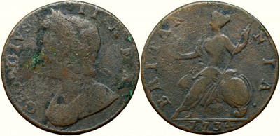 1734, &amp;frac12; penny - George al II-lea - Regatul Unit! foto