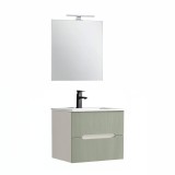 Cumpara ieftin Trent mobilier de baie 60 cm lavoar ceramic (2 sertare) cu oglindă 60x80 cm alb-verde