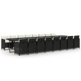 Set mobilier de gradina cu perne, 17 piese, negru, poliratan