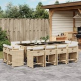 Set mobilier de grădină cu perne, 13 piese, bej, poliratan