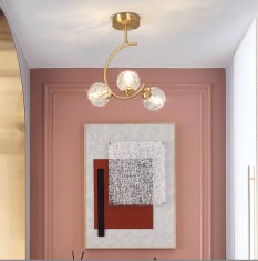 Lustra Moderna, 3 globuri cristal K9, dulie G9, diametru 30cm, culoare corp auriu