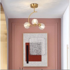 Lustra Moderna, 3 globuri cristal K9, dulie G9, diametru 30cm, culoare corp auriu