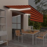 Copertină automată, stor&amp;senzor v&acirc;nt&amp;LED, portocaliu&amp;maro 5x3 m