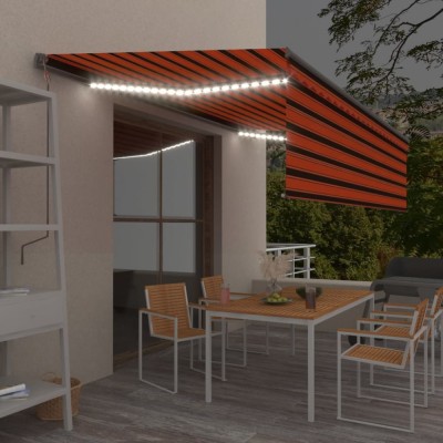 Copertină automată, stor&amp;amp;senzor v&amp;acirc;nt&amp;amp;LED, portocaliu&amp;amp;maro 5x3 m foto