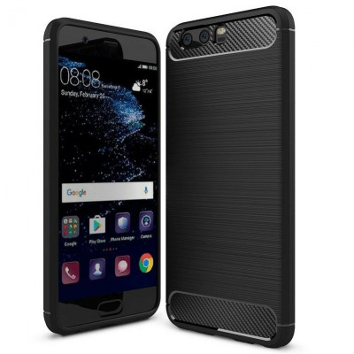 Husa pentru Huawei P10, Techsuit Carbon Silicone, Black foto