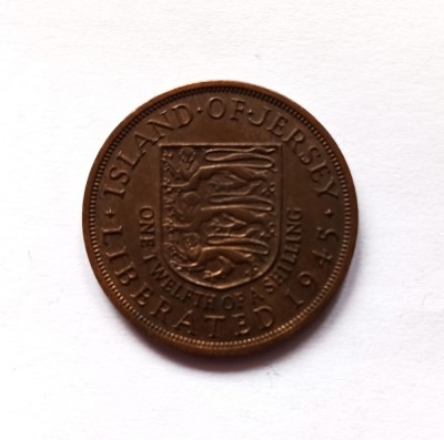 Insula Jersey 1/12 shilling NM ( 1954 ) moneda bronz km #20 tiraj mic rara foto